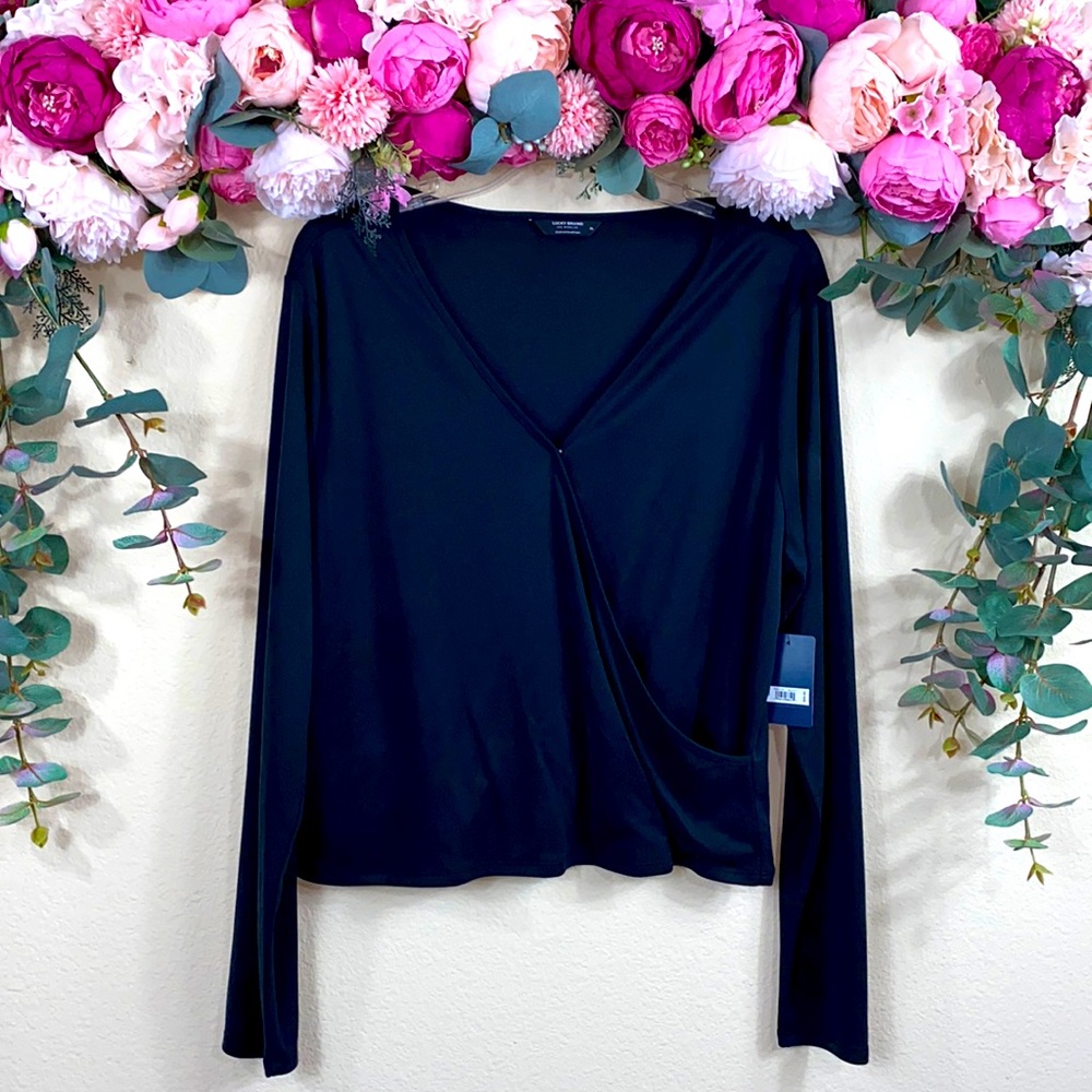 •lucky brand• {black} V-neck Wrap Top [ribbed, soft, slinky] Chest Snap Detail